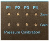 Figure 5: VSP2 potentiometer screws where the user can adjust, the “zero” and “gain” for any pressure transducers that are being used to match the pressure reading from the gauge in Figure 1